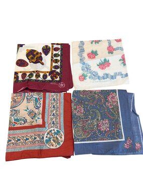 Set Of 4 Vintage Cotton Handkerchiefs Floral Paisley & Tribal Prints Made In USA